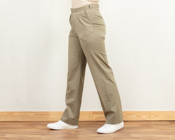 Beige Classic Pants Women Vintage 80s Smart Casual Pants Pleated