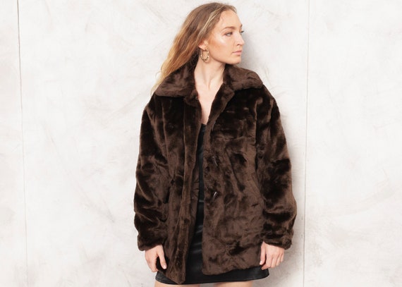 Faux Fur Jacket 70s Brown Fake Fur Jacket Vegan E… - image 3