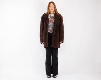 70s Vintage Brown Sheepskin Shearling Coat, Boho Afghan Style, Size XL