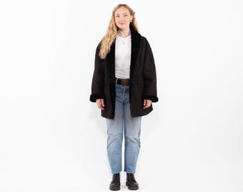 1990s Distressed Sheepskin Coat Western Style Size L/XL
