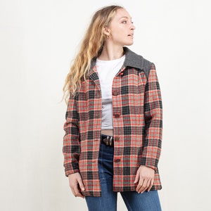 Plaid Wool Coat, Size Medium M, Red Short Jacket, Wool Blend Coat, Retro Jacket, Short Coat, 70s Vintage Clothing, Womens Clothing
