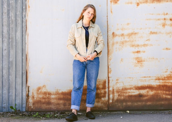 Suede Trucker Jacket . Vintage 80s Suede Jacket Wo