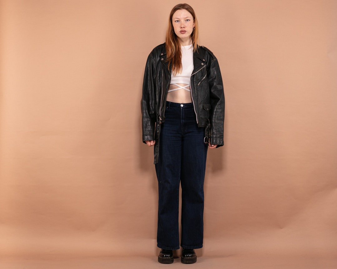 Black Leather 90s Patchwork Biker Waistcoat - Large main image 0