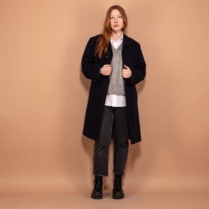Vintage Wool Overcoat, Size L Navy Blue Wool Coat, Oversized Wool Coat, Blue Wool Topcoat , Woolen Coat, Office Coat, Spring Wool Coat