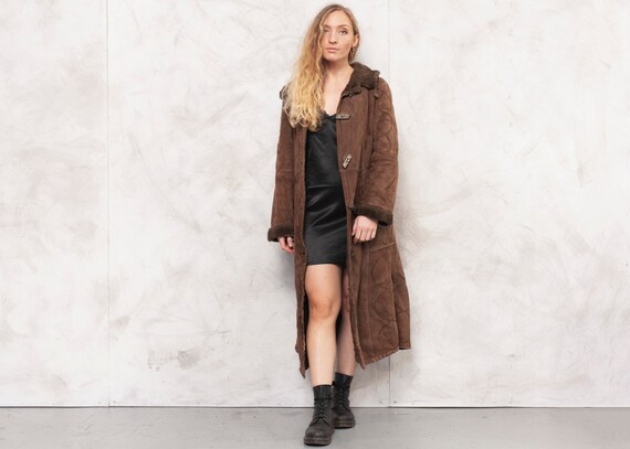 Brown Sheepskin Coat 70s Suede Coat Longline Coat