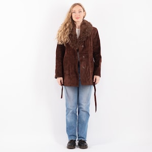 70s Suede Sherpa Coat, Size S Small, Vintage Winter Coat, Womens Clothing, Faux Shearling Coat, Brown Suede Overcoat, NorthernGirlStore