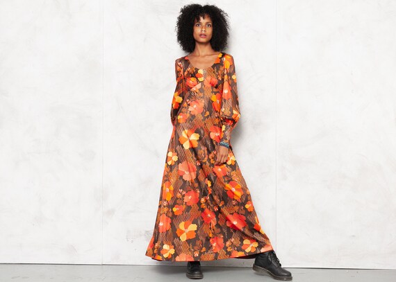 70s Handmade Maxi Dress Floral Dress Patterned Dre