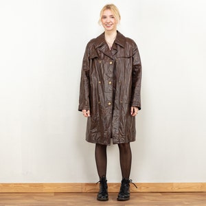 Faux Leather Double-Breasted coat vintage 70s women brown faux leather coat minimalist daisy jones and the six raglan oversized size large image 1
