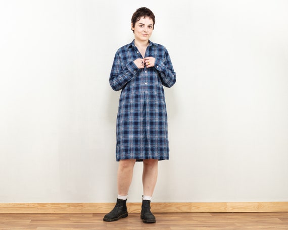 70s Plaid Dress Vintage Blue Plaid 