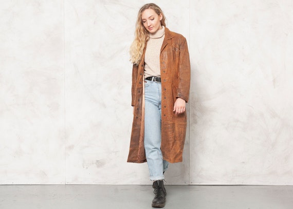 70s Leather Coat Brown Coat Minimalist Coat Autumn