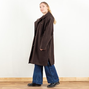 Bruine vintage jas, wollen jas met capuchon, maat extra groot 3 XL, plus size jas, wollen overjas, dameskleding, oversized jas, wollen bovenkleding afbeelding 3