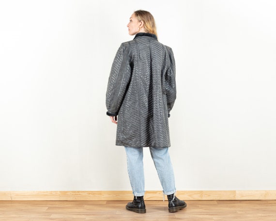 Striped Sheepskin Coat vintage 80s grey suede she… - image 4