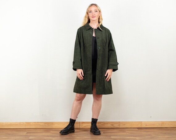 Faux Suede Coat vintage women forest green light … - image 1