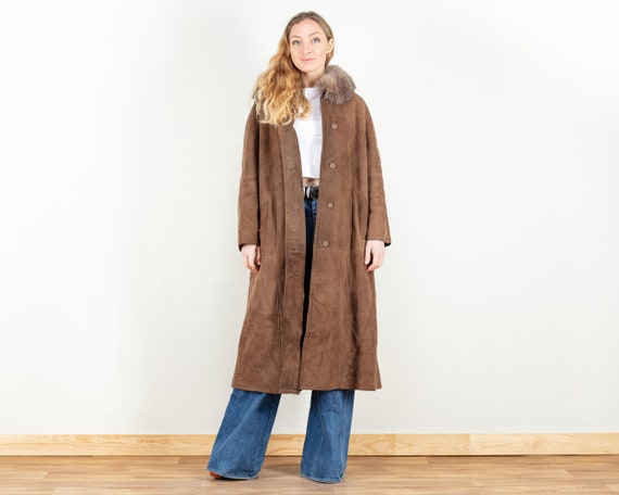 Suede and Fur Coat Brown Sheepskin 