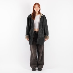 Oversized Black Sheepskin Coat, Size XXL Shearling Coat, Oversized Shearling Coat, Bulky Sheepskin Coat, Vintage Western, NorthernGirlStore