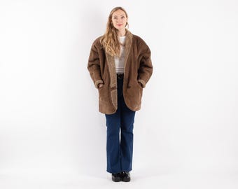 80er Vintage Lammfell Mantel, Western Cowgirl Stil, Grösse XXL