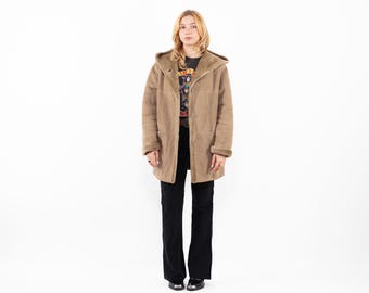 Beige Brown Faux Shearling Coat, Western Style, Size XL