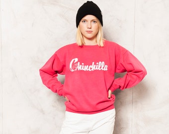 Pink Chinchilla Sweatshirt Vintage 90s Bold Pink Pullover Crew Neck Long Sleeve Jumper Women Clothing Pink Sweatshirt size Medium