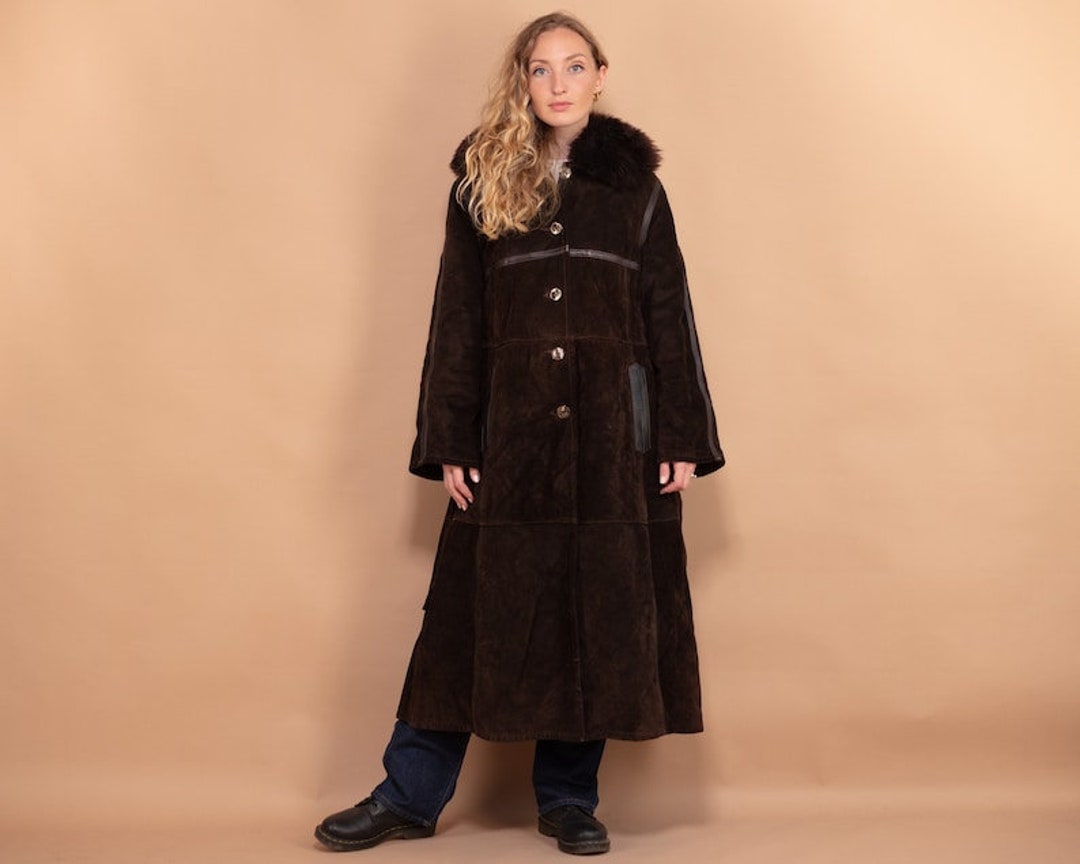 Manteau En Cuir Daim Femme Marron – Taille M Occasion Très Bon état – Style Trench Classique