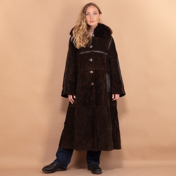 Manteau long en peau de mouton, manteau en peau de mouton retourné taille M, pardessus en peau de mouton pour femme, manteau surdimensionné en peau de mouton, Penny Lane, manteau en cuir suédé rétro