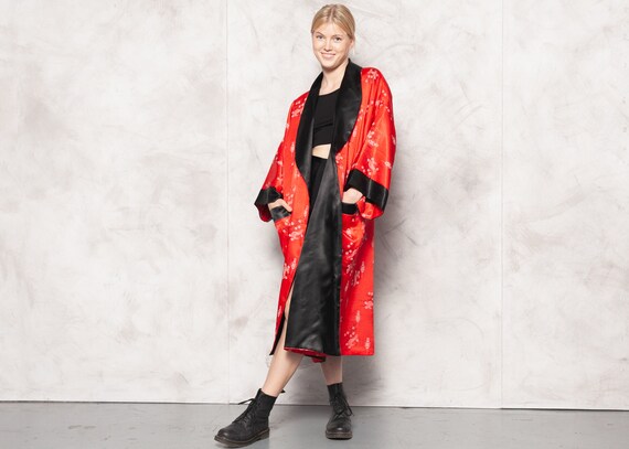 90s Reversible Kimono Robe . Black and Red Open Fr