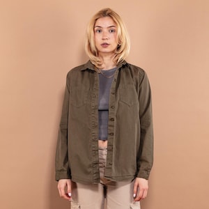 90s Khaki Long Sleeve Shirt, Size M/L Vintage Shirt, Khaki Long Sleeve, Grunge Wear, Y2K Streetwear, Skater Streetwear, Urban Streetwear