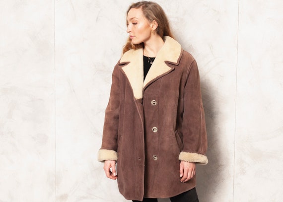 Suede Sheepskin Jacket Vintage 70s Brown Suede Fur