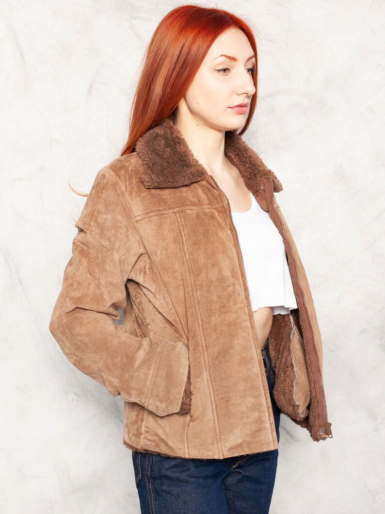Penny Lane Jacket suede cropped jacket afghan jacket faux fur trimmed outerwear leather VERO MODA jacket women vintage clothing size small