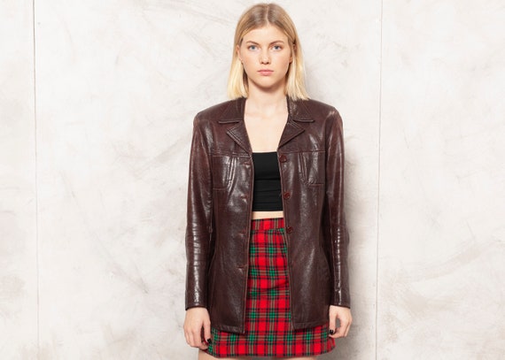 Wine Red Leather Jacket 90s Blazer Jacket Bold Lea