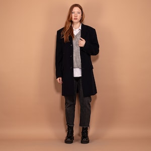 90s Wool Blend Coat, Size L Vintage Wool Coat, Blue Wool Coat, Oversized Wool Coat, Blue Wool Topcoat,  Office Coat, Minimalist Coat