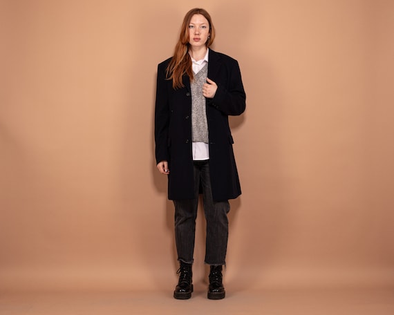 90s Vintage Blue Wool Blend Coat, Topcoat, Oversized L - Etsy
