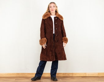 Penny Lane Shearling Coat vintage 70s coat suede leather brown sheepskin afghan winter outerwear coat women vintage clothing size small