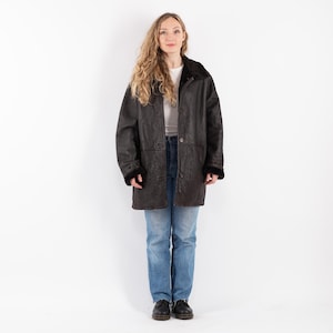 90s Brown Sheepskin Coat , Size L/XL Vintage Shearling Coat, Western Style Overcoat, Vintage Outerwear, Rancher Sheep Coat, Womens Clothing
