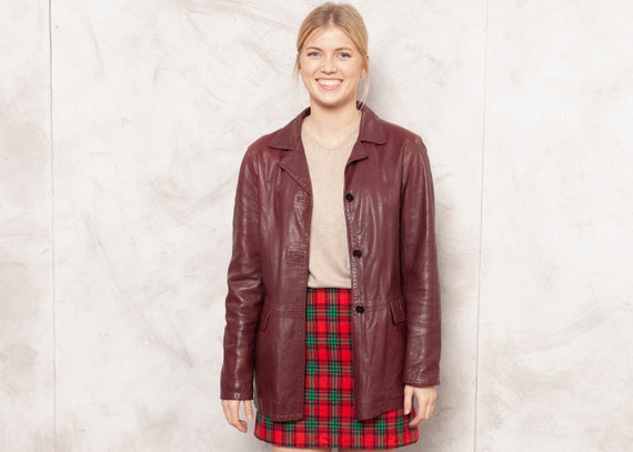 Wine Red Jacket 90s Leather Jacket Minimalist Jack