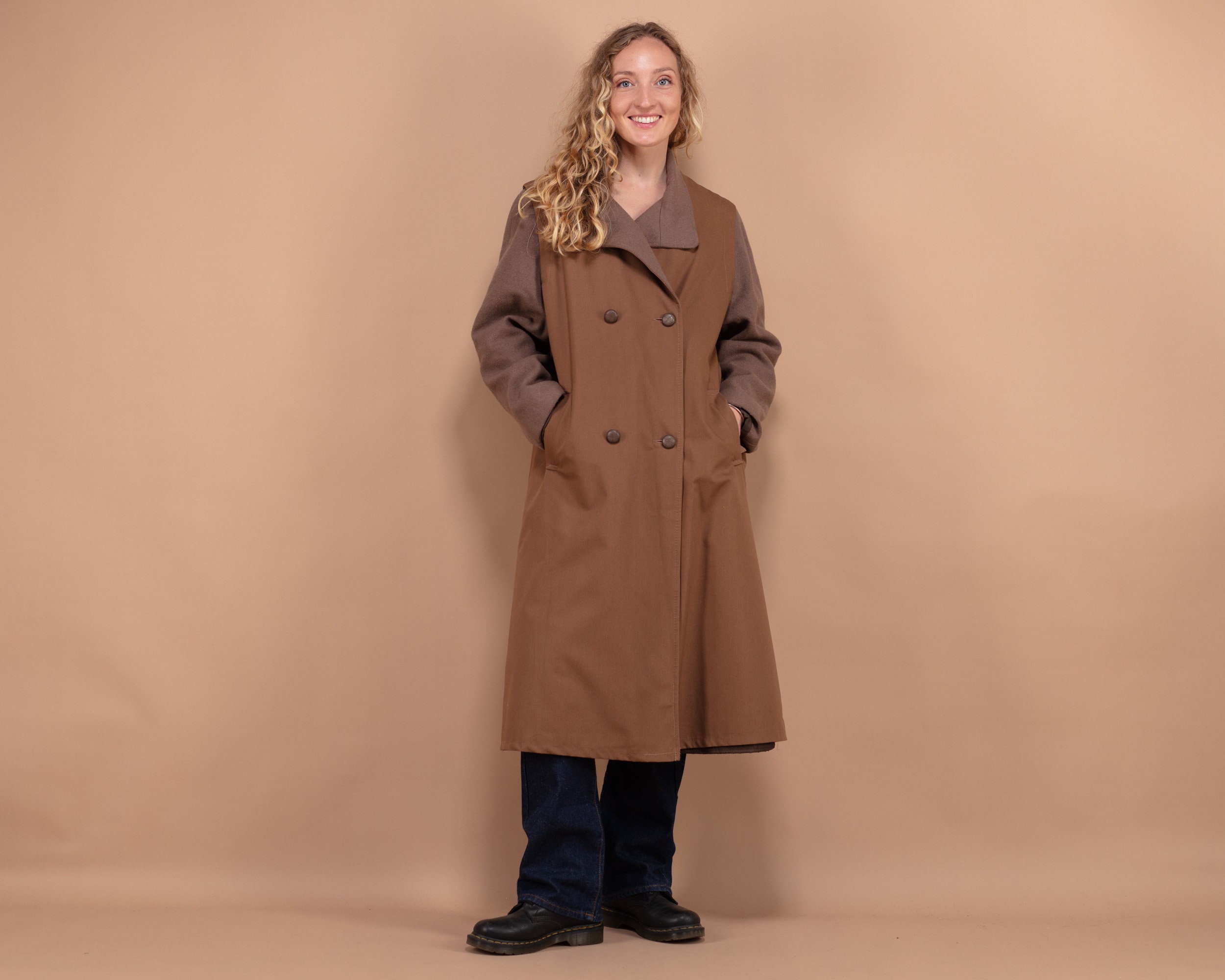 Y2K Wool Blend Coat 00s, Size M Vintage Wool Coat, Brown