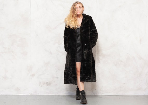 90s Faux Fur Coat Dark Brown Coat Longline Coat Fa