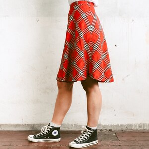 80s Vintage Skater Skirt . Checked High Waist Skirt Casual A-Line Skirt Summer Skirt Plaid Orange Skirt Flared Knee Length Skirt. size Small image 5