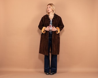 Heavy Sheepskin Coat 70's, Size XL, Western Suede Vintage Coat, Minimalist Shearling Overcoat, Cowgirl Winter Outerwear, Durable Thick Coat
