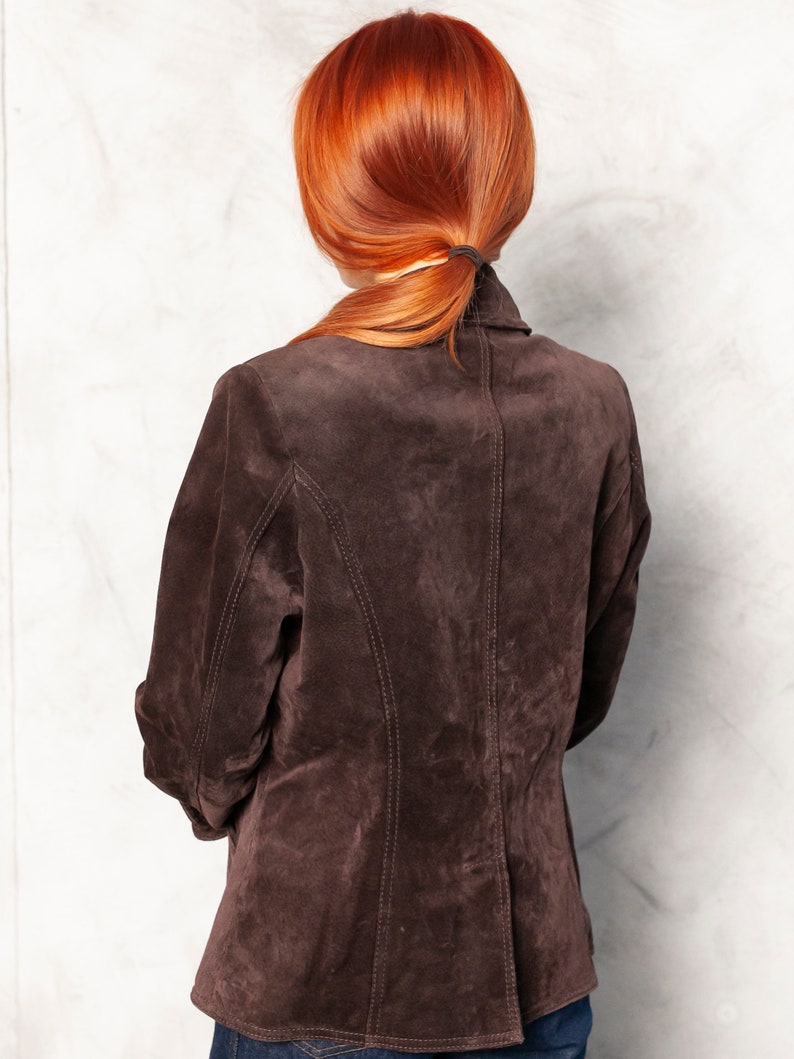 Suede Leather Jacket 80s western jacket urban boho jacket brown suede jacket retro leather outerwear women vintage clothing size small