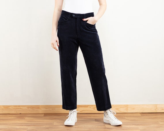 Women Corduroy Pants Navy Blue Vintage 