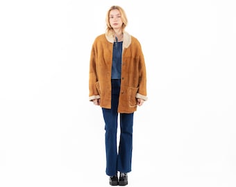 90s Distressed Sheepskin Coat, Vintage Shearling Western Outerwear, Size XL
