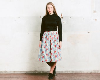 80s Floral Midi Skirt  Vintage Skirt Retro Flower Print Cotton Skirt High Waist Summer Skirt Long Skirt 80s Retro Clothing  size Medium