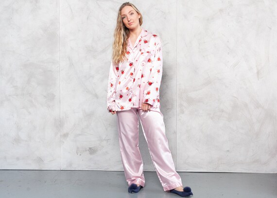 Vintage Pink Silky Pajama Set . Vintage 90s Pajama