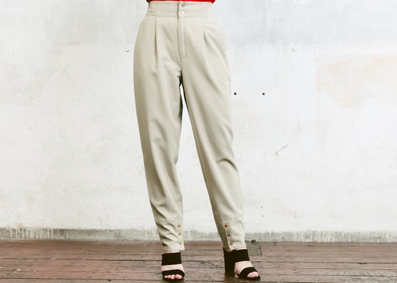 80s Tapered Pants . Vintage Taupe Beige Trousers … - image 3