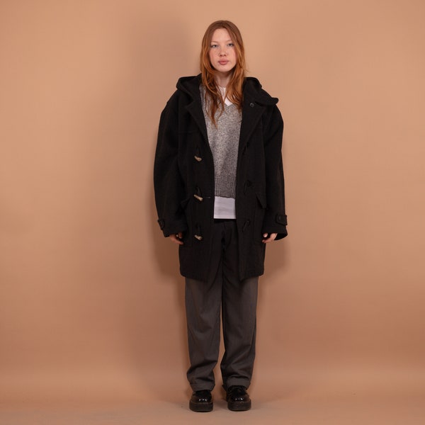 Duffle-coat en laine des années 90, grande taille XXL, manteau en laine vintage, pardessus en laine rétro, veste en laine à capuche, pardessus, mode rétro, manteau en laine de printemps