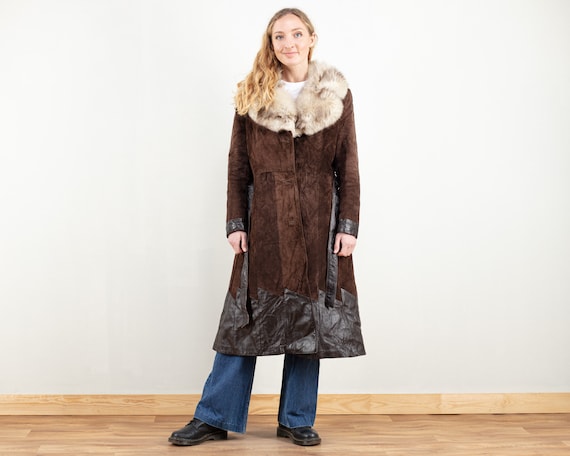 Fur Suede Coat Women Winter Vintage 70s Winter Fur Collar Coat