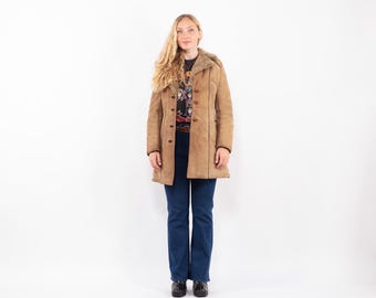70s Distressed Sheepskin Coat, Rugged Western Wear, Size XS/S