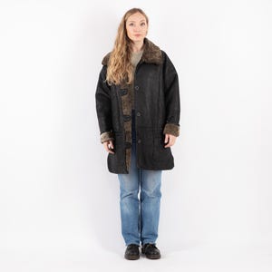 90s Oversized Black Sheepskin Coat, Size XL Shearling Coat, Black Leather Coat, Oversized Shearling Coat, Womens Clothing, NorthernGirlStore