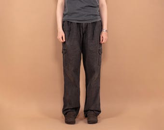90s Beige Cotton Blend Cargo Pants, Vintage Y2K Streetwear, Women's Size XL