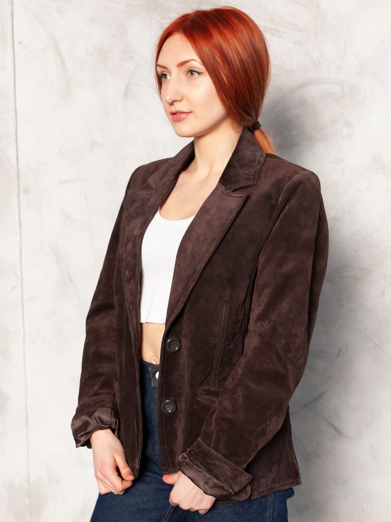 Suede Leather Jacket 80s western jacket urban boho jacket brown suede jacket retro leather outerwear women vintage clothing size small